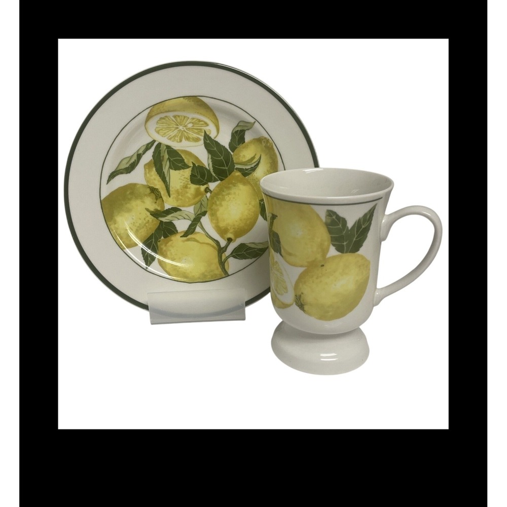 American Atelier Harvest Fruit 5013 Lemon Porcelain Plate and Footed Mug Set